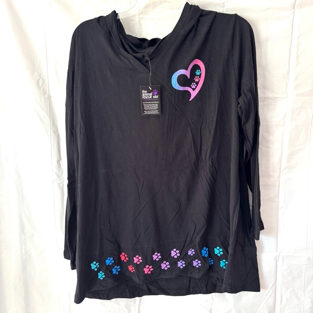 NWT The Animal Rescue Site Paw Prints Multi Graphic hooded Tunic SZ 3X